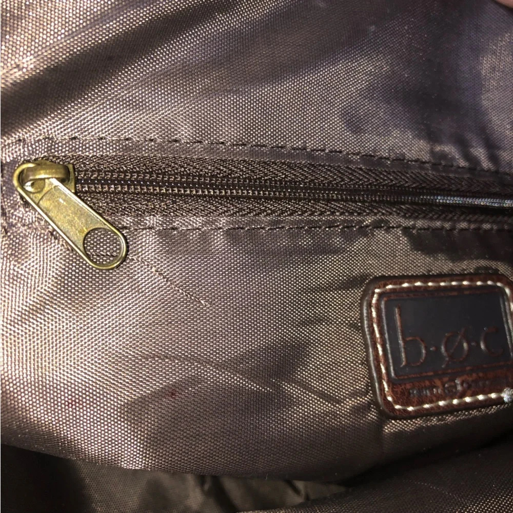 BOC SuedeLeather HandbagPurse BrownTan 2 Zip Openings No Shoulder Strap - Picture 11 of 11
